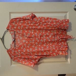 Express Coral Floral Short Sleeve Blouse